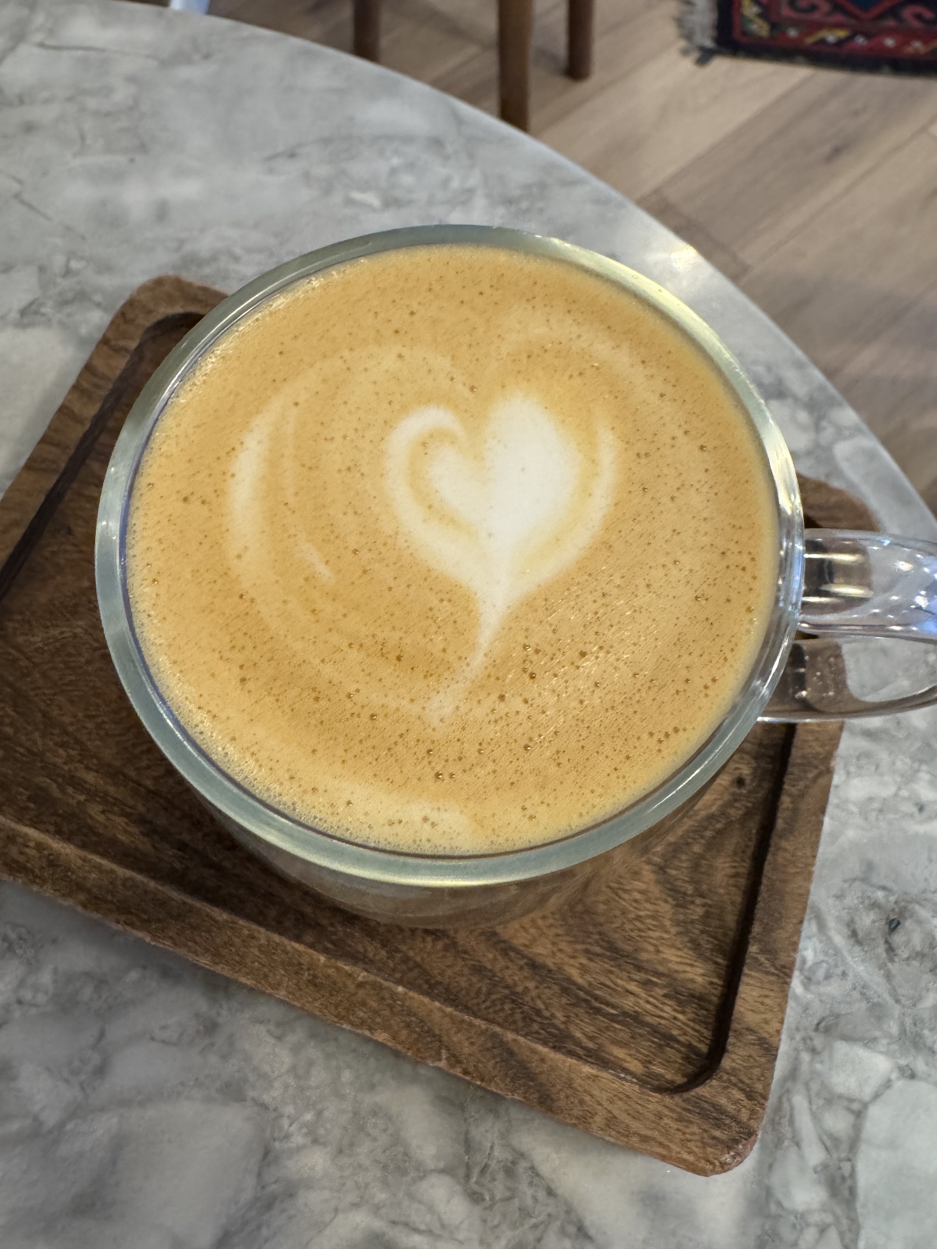 Latte with heart art at Tary café Chicago