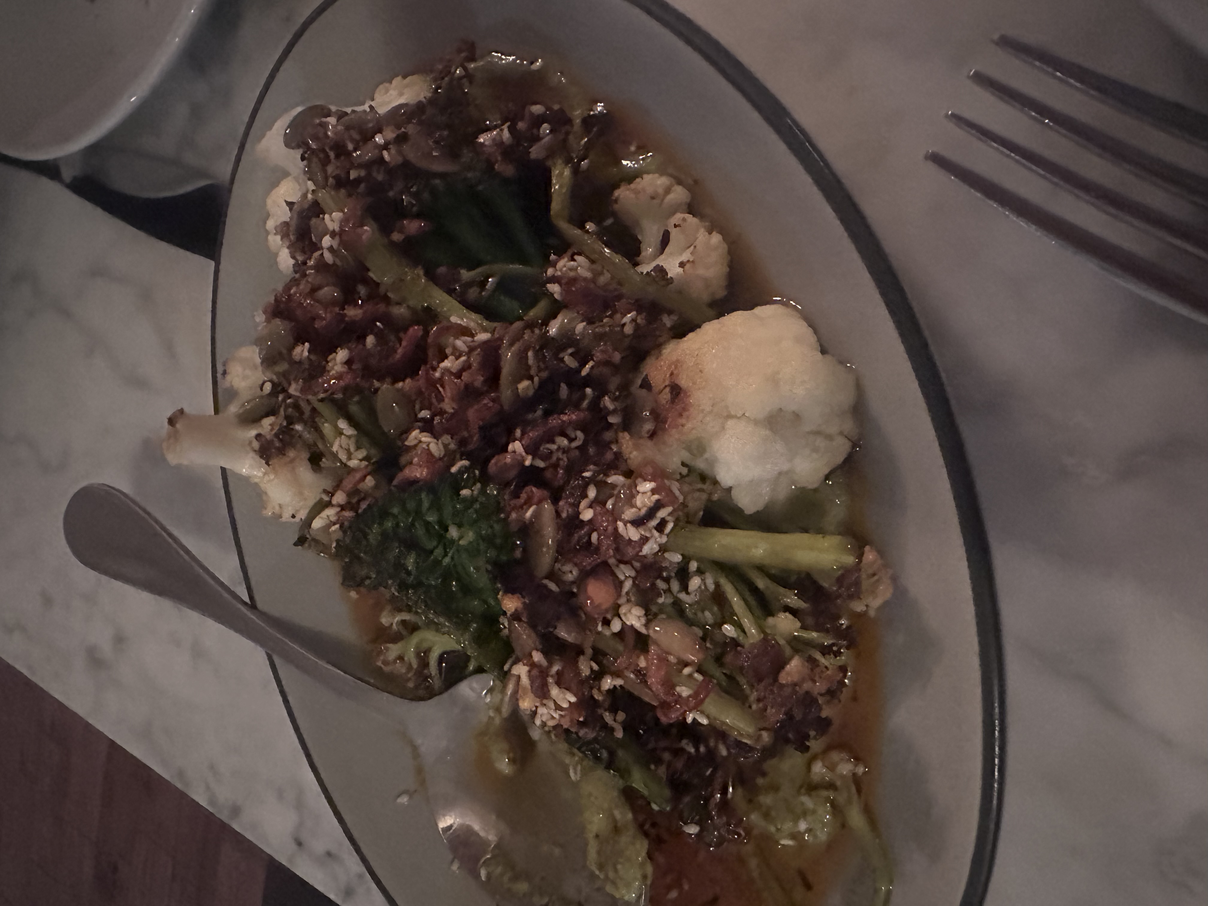 Brassicas with Milk Salsa Macha at The Crooked Ram Manchester Vermont